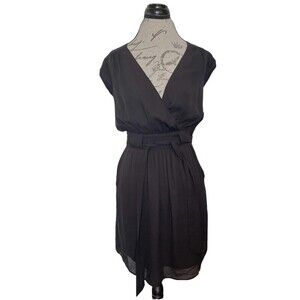 Daniel Rainn DR2 Dress Womens Short Sleeve Black Tied Pleated Evening Night Out